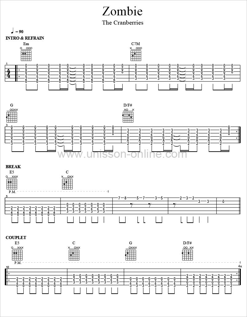 Zombie Tab Guitare, The Cranberries Tabs Acoustic, PDF, Guitars